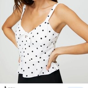 Aritzia Wilfred Bow Black White Polka Dot Tank XS